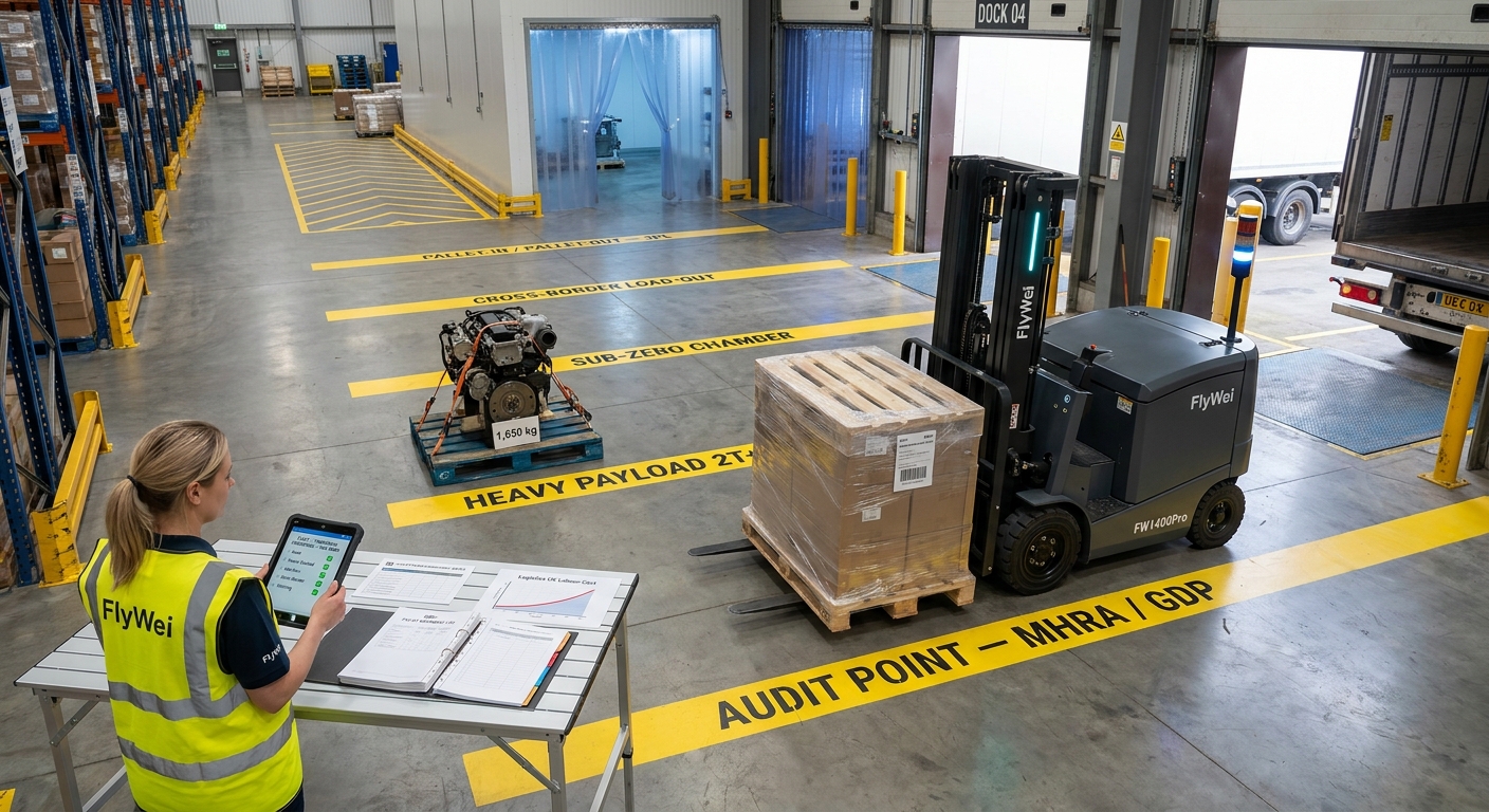 From a Nordic sub-zero aisle to a 2-tonne UK engine plant to an MHRA pallet log: one open standard, five thresholds, no remediation invoice.